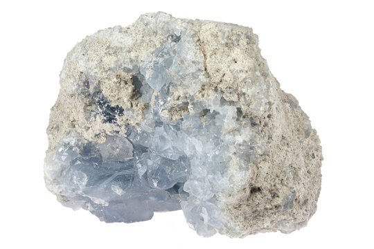 blue celestine from Madagascar isolated on white background