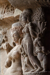 Obraz premium Carving in Ellora caves near Aurangabad, Maharashtra state in India