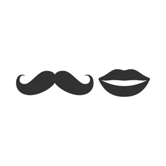 Fotobehang Mustache and lips black vector icon. Men and women, moustache symbol. © Tsvetina