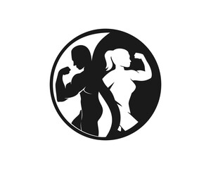 fitness balance man and girl logo