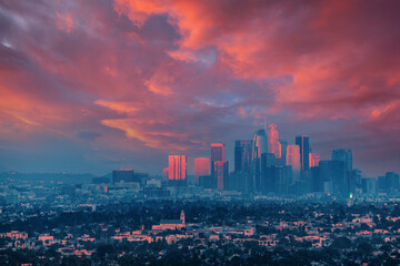 Downtown Los Angeles skyline at sunset - 435098503