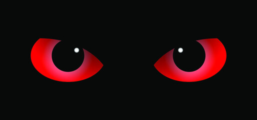 Ret cat eyes for Halloween party. Eyes of cats are in darkness. Flat vector pictogram. Eyes sparkle in the dark, animal concept. cartoon eyes icon. Kitty silhouette
