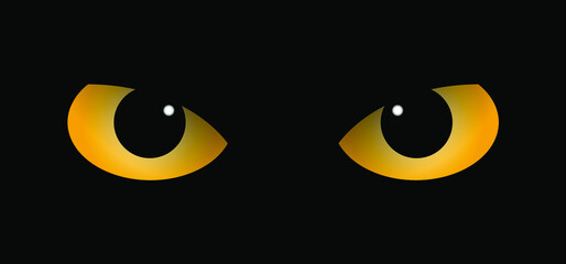 Orange owl or cat eyes for Halloween party. Eyes of cats are in darkness. Flat vector pictogram. Eyes sparkle in the dark, animal concept. cartoon eyes icon. Kitty silhouette