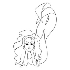 The little Mermaid. Children's contour illustration. Doodle style. Vector. Children's coloring