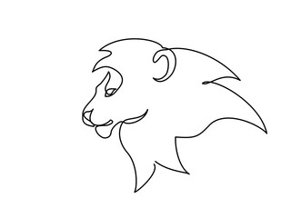 Head of Lion with mane. One line drawing