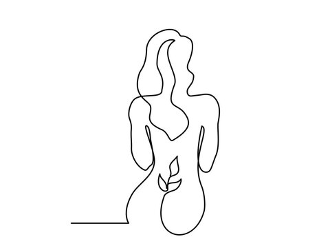 Beatiful Naked Woman Sitting Back. One Line Drawing