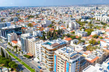 Fototapeta na wymiar Aerial view of Limassol centre towards the mountains