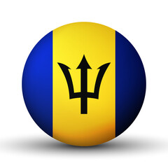 Glass light ball with flag of Barbados. Round sphere, template icon. National symbol. Glossy realistic ball, 3D abstract vector illustration highlighted on a white background. Big bubble