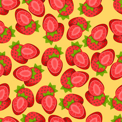 Strawberry pattern, fruit vector repeated seamless background.  Best for paper, cover, fabric, gift wrap, wall art, interior décor. Simple surface pattern design