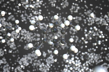 Hexamethyldewarbenzene molecule, scientific molecular model, 3d rendering