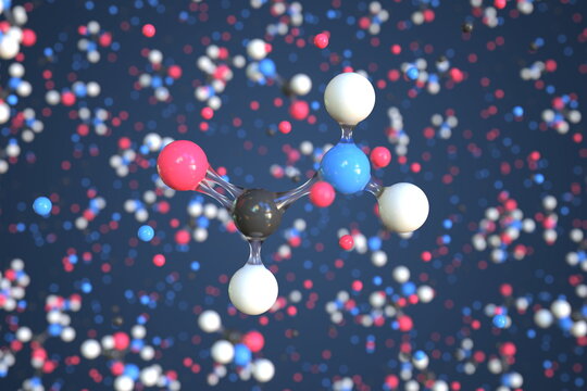 Formamide molecule, scientific molecular model, 3d rendering
