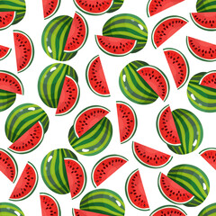 Watermelon fruit seamless pattern, abstract repeated background. For paper, cover, fabric, gift wrap, wall art, interior décor. Simple surface pattern design. Vector. Illustration