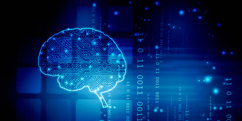 Fototapeta premium 2d illustration Concept of thinking, background with brain, Abstract Artificial intelligence. Technology web background 