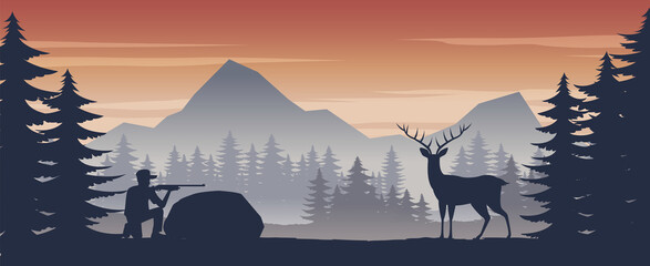 man is shooting reindeer in the wild,vector illustration