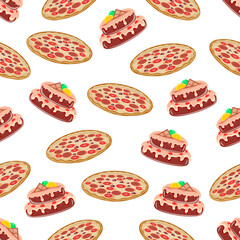 Pizza and cake will decorate your table and turn it into a festive one, pattern