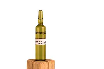 Brown ampoule with vaccine on a white background.