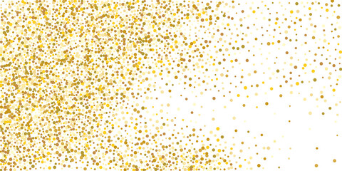 Golden glitter confetti on a white background.  Illustration of a drop of shiny particles. Decorative element. Element of design. Vector illustration, EPS 10.