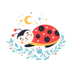 Cartoon Ladybug vector Cute sleeping ladybird insect