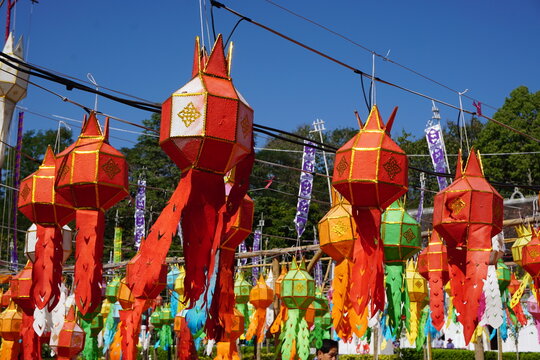 red lanterns in the temple north of Thailand