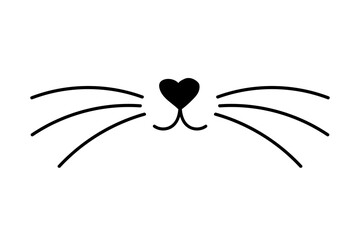 Vector flat cat heart nose. Cute cat face silhouette icon. Logo illustration isolated on white background