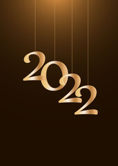 Christmas new year poster with hanging 3d numbers 2022. Vector illustration.