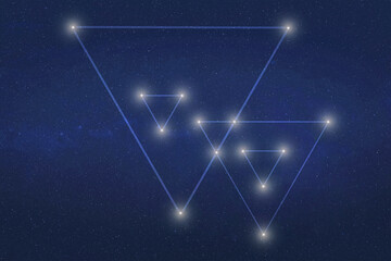 Triangles fiction constellation with constellation lines. Dream fantastic wallpaper. Elements of this illustration were furnished by NASA.