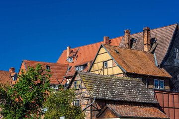 Beautiful half-timbered houses in the historic center of Quedlinburg Germany