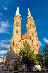 Fototapeta na wymiar NUREMBERG, GERMANY, 27 JULY 2020 Beautiful view of the Nuremberg Cathedral in the afternoon