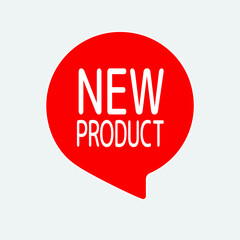 New product arrival announcement. Red label tag. Speech bubble illustration. Vector