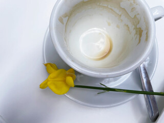 Empty coffee cup with a flower