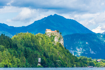 Fototapeta na wymiar Landscape of the Castle of Bled over the lake, Slovenia
