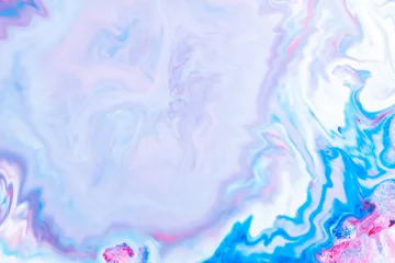 Crédence de cuisine en verre imprimé Cristaux Art fluide. Abstrait rose lilas. Conception de texture de marbre liquide. Motif rose bleu