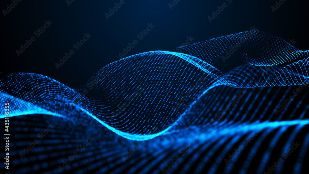 Poster abstract digital background. futuristic wave of dots and weave lines. digital technology. 3d renderi