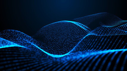 Obraz premium Abstract digital background. Futuristic wave of dots and weave lines. Digital technology. 3d rendering.