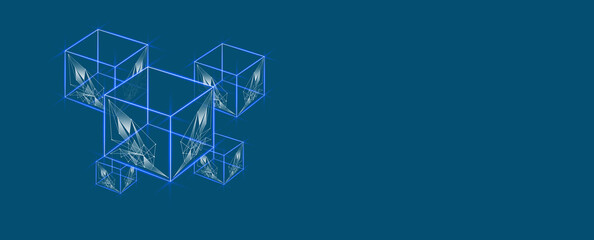 cubes line icon on blue background