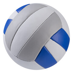 new volleyball ball with white, gray and blue stripes, on a white background