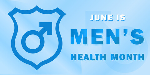 Banner for the national month of men's health with a symbol of masculinity and text, traditionally held annually in June, the concept of a healthy lifestyle