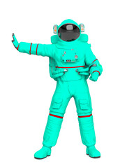 astronaut is saying stop there on white background