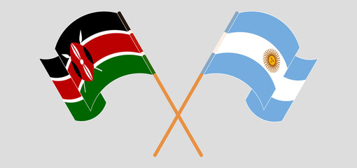 Crossed and waving flags of Kenya and Argentina