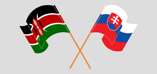Crossed and waving flags of Kenya and Slovakia