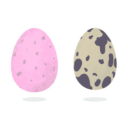 Eggs with spots vector flat illustration. Happy easter decorative symbol. Isolated images on white background.