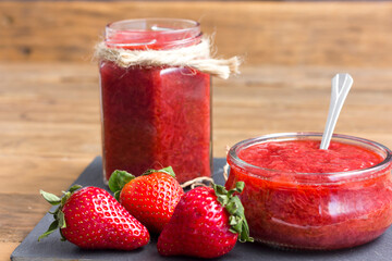 Jars of homemade jam with copy space