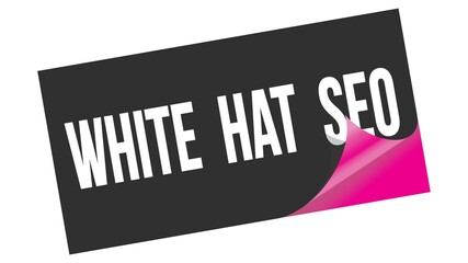 WHITE  HAT  SEO text on black pink sticker stamp.