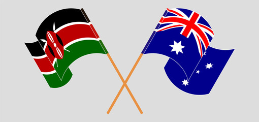 Crossed and waving flags of Kenya and Australia