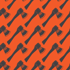 Firefighter Axe Seamless Pattern Isolated on Red Background