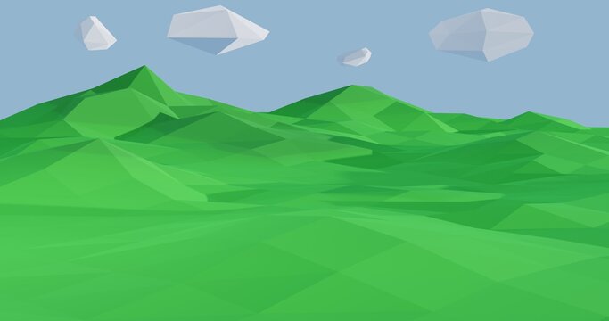 Low Poly Mountain Landscape Green Colorful Simple Shapes 3d rendering