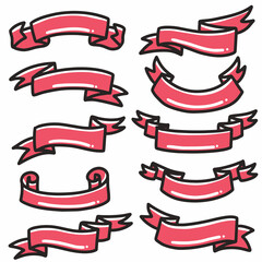 Obraz premium red ribbon icon banner hand-drawn doodle art and design element