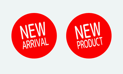 New arrival label sticker. New product badge. Flat red circle vector