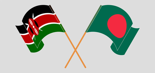 Crossed and waving flags of Kenya and Bangladesh