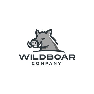black pig, warthog hog logo icon vector illustration, mascot cartoon design of wild boar with tusk